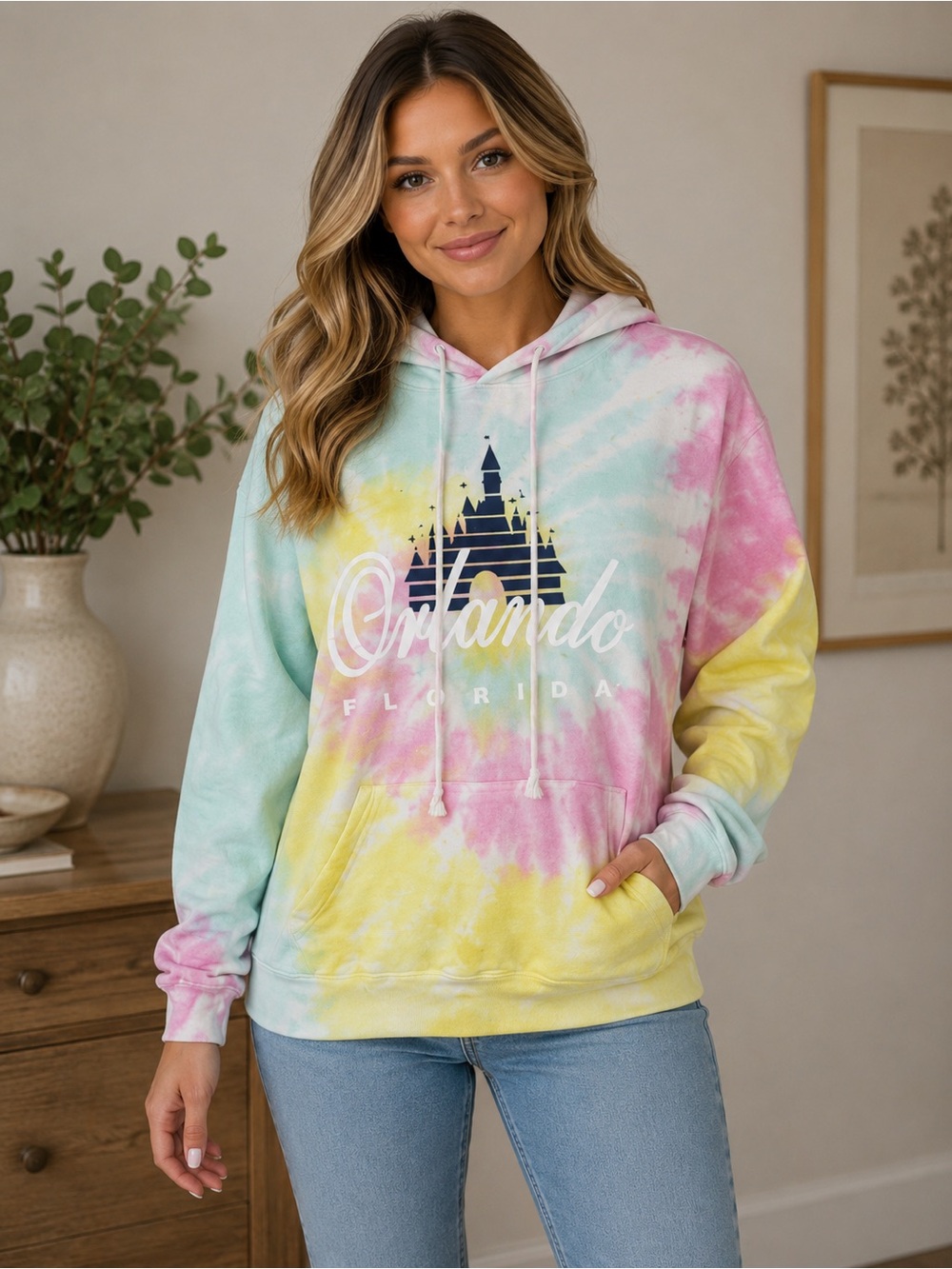 Dreamsicle Disney Orlando Florida Tie-Dye Castle Hoodie Women’s Small EUC